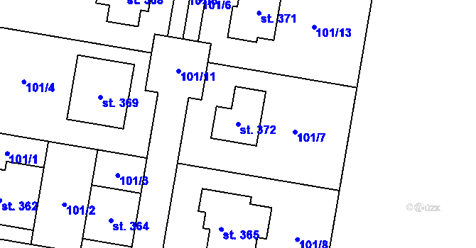 Parcela st. 372 v KÚ Minice u Kralup nad Vltavou, Katastrální mapa