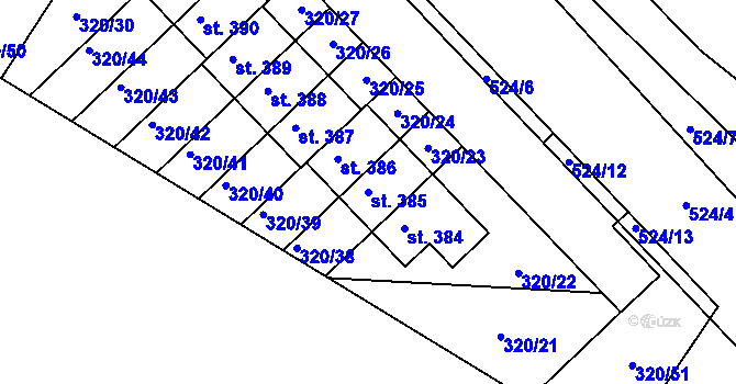 Parcela st. 385 v KÚ Minice u Kralup nad Vltavou, Katastrální mapa