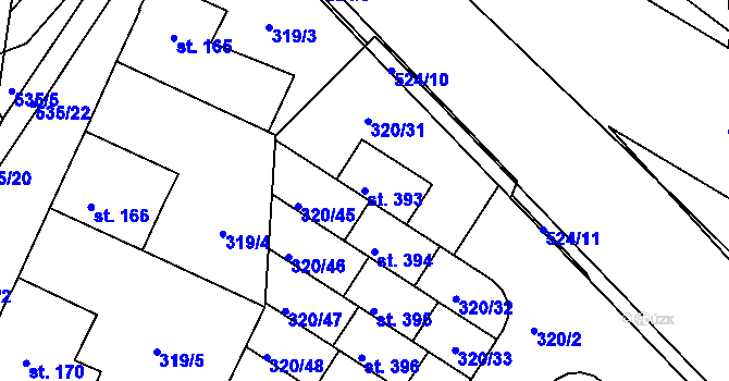 Parcela st. 393 v KÚ Minice u Kralup nad Vltavou, Katastrální mapa