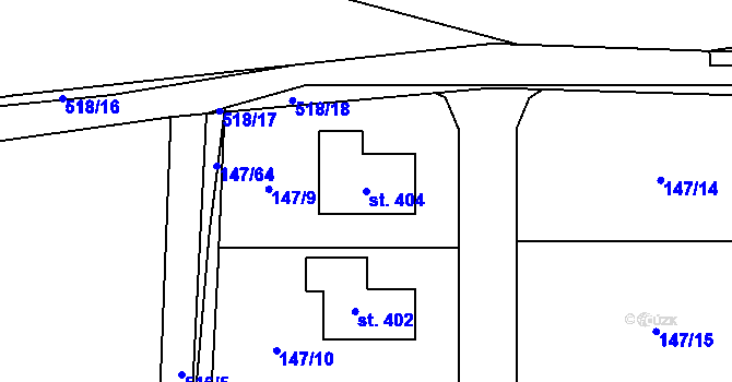 Parcela st. 404 v KÚ Minice u Kralup nad Vltavou, Katastrální mapa