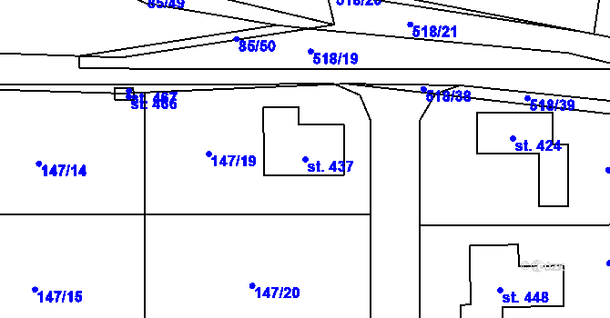Parcela st. 437 v KÚ Minice u Kralup nad Vltavou, Katastrální mapa