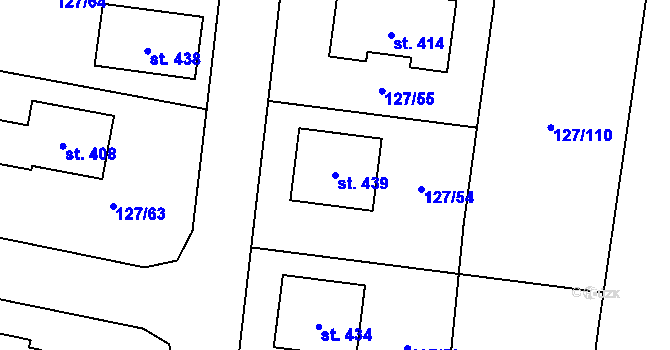 Parcela st. 439 v KÚ Minice u Kralup nad Vltavou, Katastrální mapa