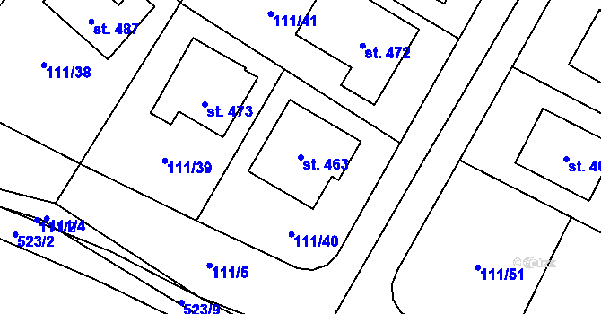 Parcela st. 463 v KÚ Minice u Kralup nad Vltavou, Katastrální mapa