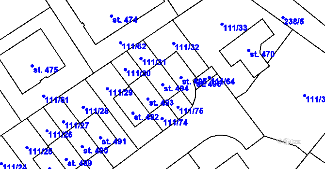 Parcela st. 494 v KÚ Minice u Kralup nad Vltavou, Katastrální mapa