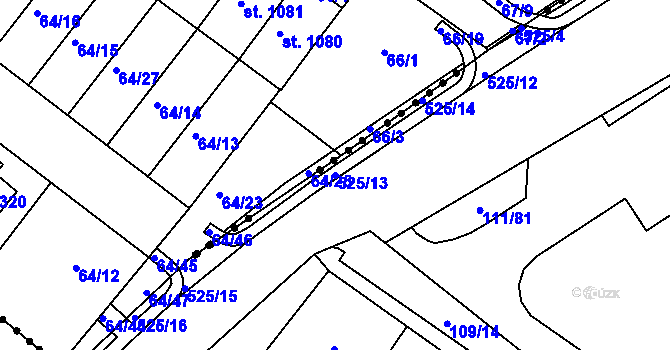 Parcela st. 525/13 v KÚ Minice u Kralup nad Vltavou, Katastrální mapa