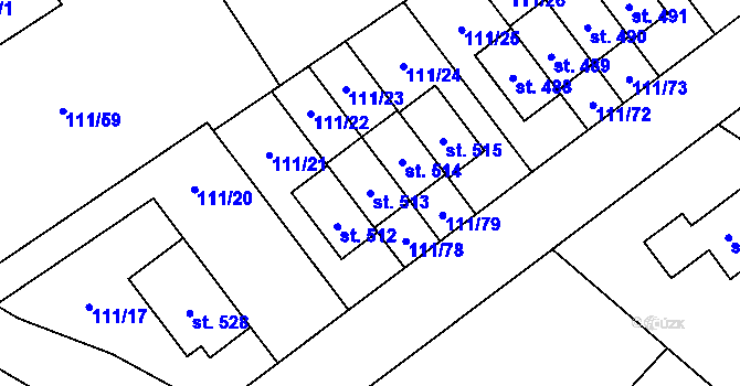 Parcela st. 513 v KÚ Minice u Kralup nad Vltavou, Katastrální mapa
