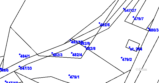 Parcela st. 482/9 v KÚ Minice u Kralup nad Vltavou, Katastrální mapa