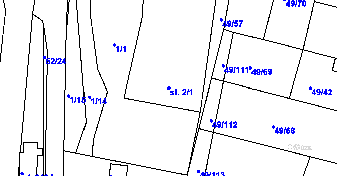 Parcela st. 2/1 v KÚ Lobeček, Katastrální mapa