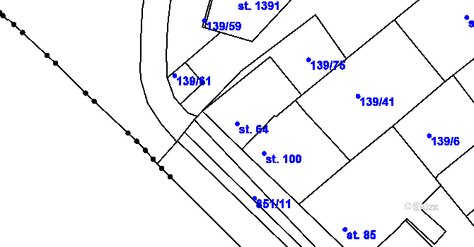 Parcela st. 64 v KÚ Lobeček, Katastrální mapa
