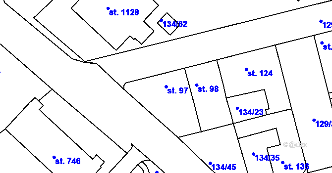 Parcela st. 97 v KÚ Lobeček, Katastrální mapa