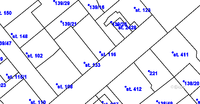 Parcela st. 116 v KÚ Lobeček, Katastrální mapa