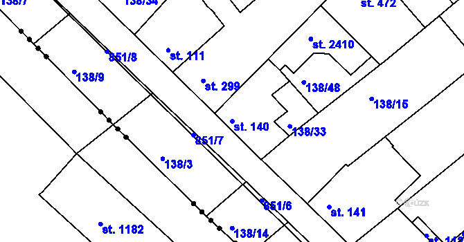Parcela st. 140 v KÚ Lobeček, Katastrální mapa