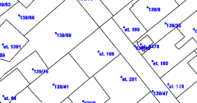 Parcela st. 166 v KÚ Lobeček, Katastrální mapa