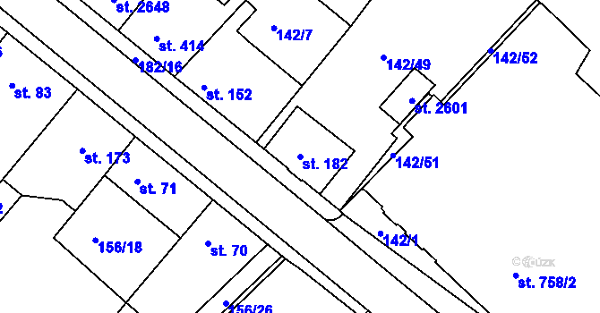 Parcela st. 182 v KÚ Lobeček, Katastrální mapa