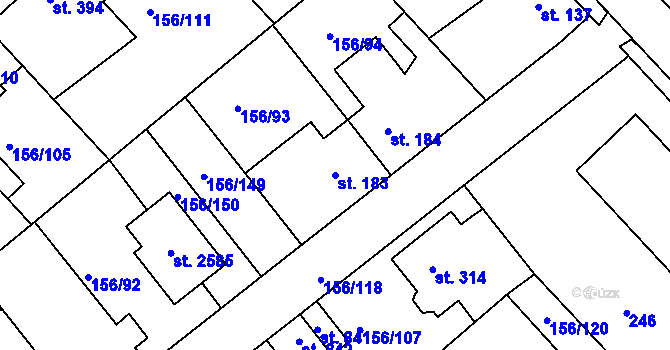 Parcela st. 183 v KÚ Lobeček, Katastrální mapa