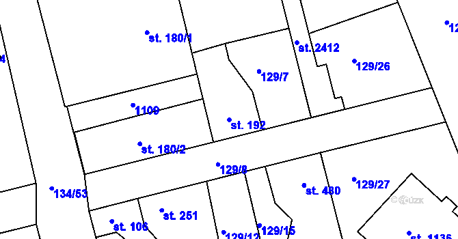 Parcela st. 192 v KÚ Lobeček, Katastrální mapa