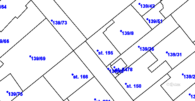 Parcela st. 195 v KÚ Lobeček, Katastrální mapa