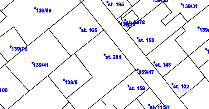 Parcela st. 201 v KÚ Lobeček, Katastrální mapa