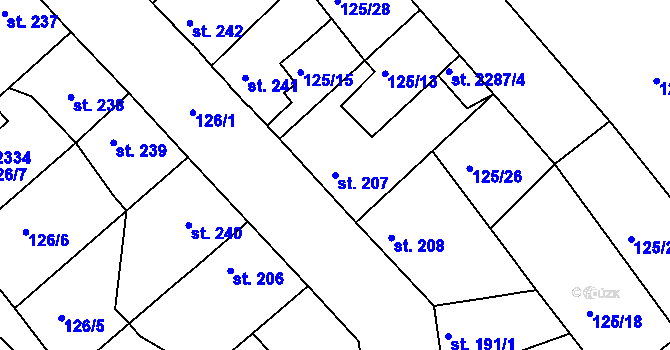 Parcela st. 207 v KÚ Lobeček, Katastrální mapa