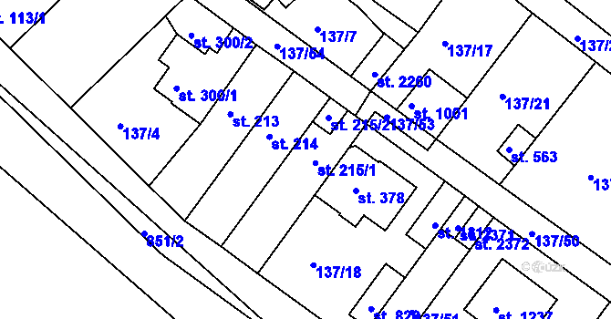 Parcela st. 215 v KÚ Lobeček, Katastrální mapa