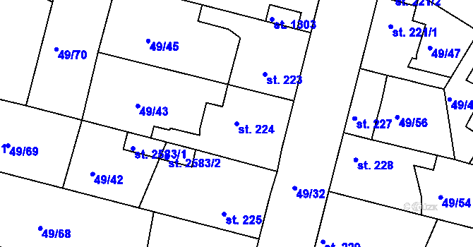 Parcela st. 224 v KÚ Lobeček, Katastrální mapa