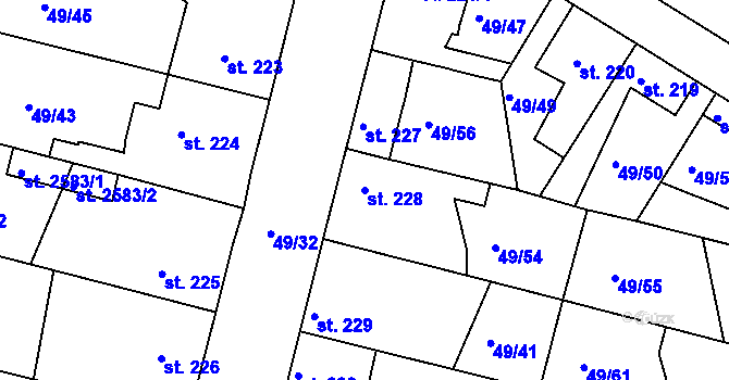 Parcela st. 228 v KÚ Lobeček, Katastrální mapa