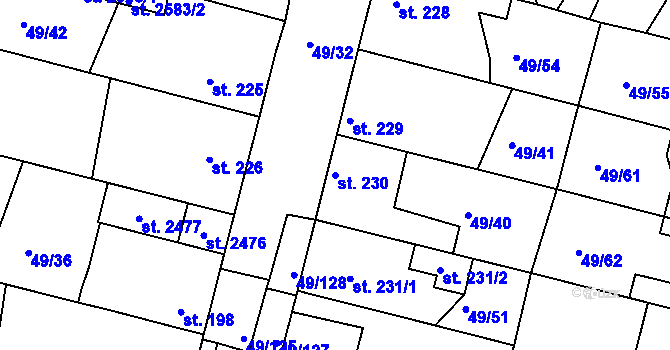 Parcela st. 230 v KÚ Lobeček, Katastrální mapa