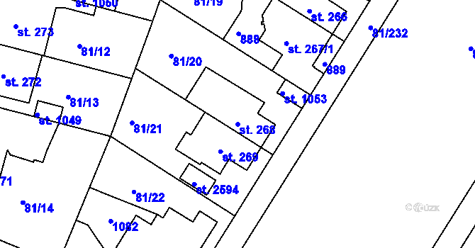 Parcela st. 268 v KÚ Lobeček, Katastrální mapa