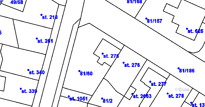Parcela st. 275 v KÚ Lobeček, Katastrální mapa