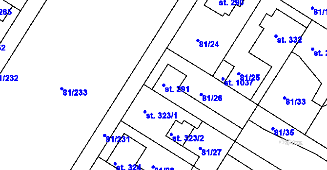 Parcela st. 291 v KÚ Lobeček, Katastrální mapa