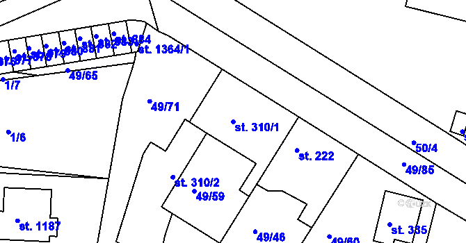 Parcela st. 310/1 v KÚ Lobeček, Katastrální mapa