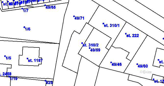 Parcela st. 310/2 v KÚ Lobeček, Katastrální mapa