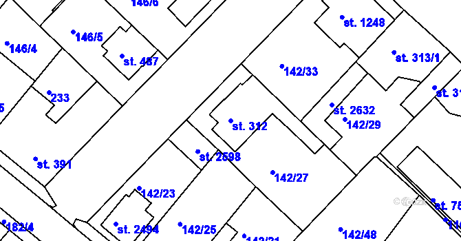 Parcela st. 312 v KÚ Lobeček, Katastrální mapa