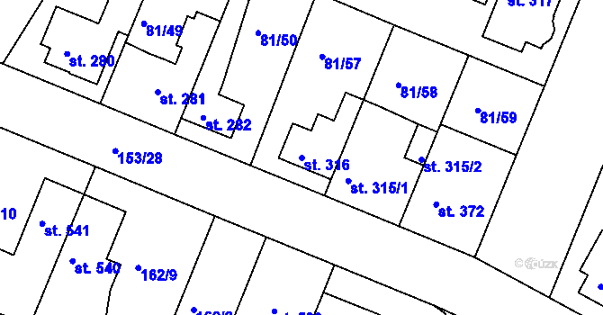 Parcela st. 316 v KÚ Lobeček, Katastrální mapa