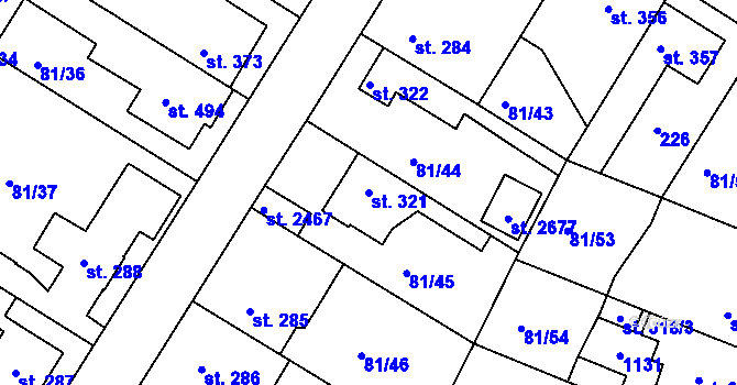 Parcela st. 321 v KÚ Lobeček, Katastrální mapa