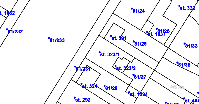 Parcela st. 323/1 v KÚ Lobeček, Katastrální mapa
