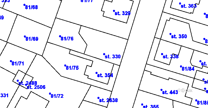 Parcela st. 330 v KÚ Lobeček, Katastrální mapa