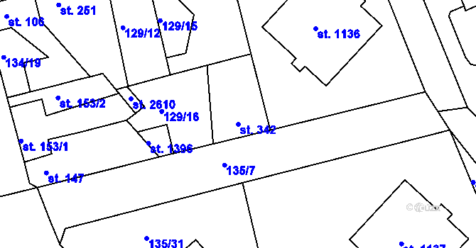 Parcela st. 342 v KÚ Lobeček, Katastrální mapa