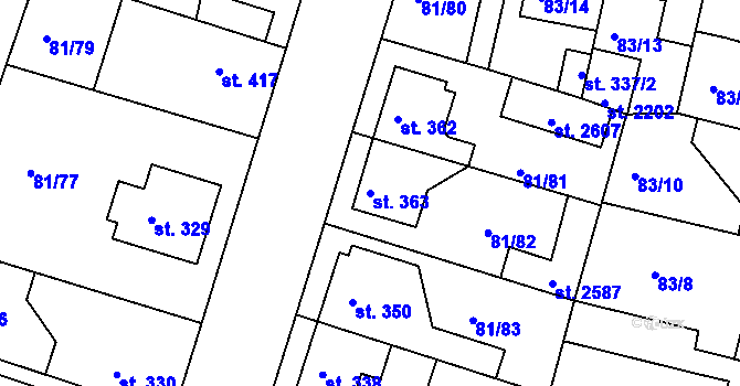Parcela st. 363 v KÚ Lobeček, Katastrální mapa