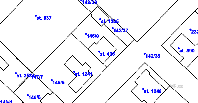 Parcela st. 436 v KÚ Lobeček, Katastrální mapa