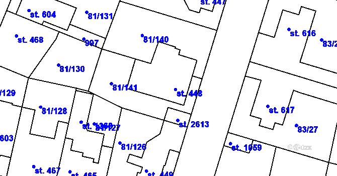Parcela st. 448 v KÚ Lobeček, Katastrální mapa