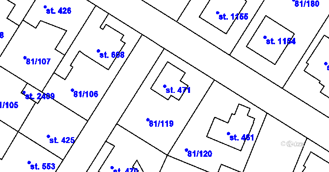 Parcela st. 471 v KÚ Lobeček, Katastrální mapa