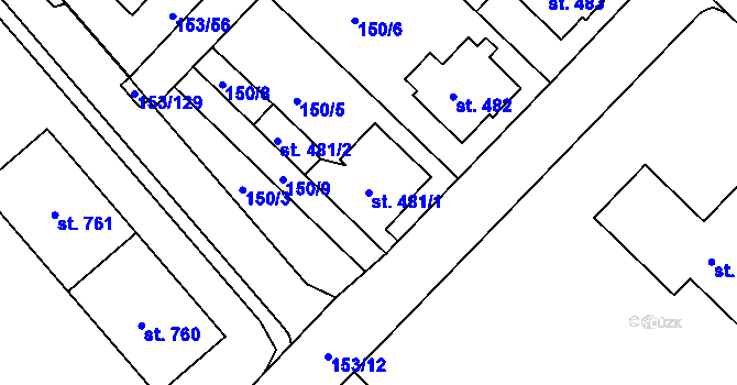 Parcela st. 481/1 v KÚ Lobeček, Katastrální mapa