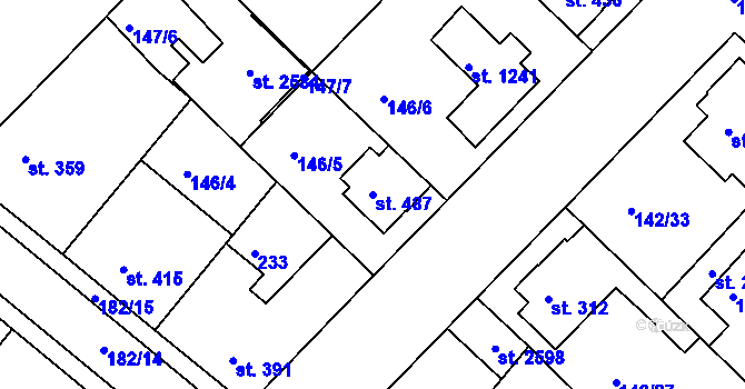 Parcela st. 487 v KÚ Lobeček, Katastrální mapa