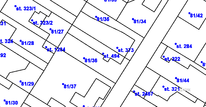 Parcela st. 494 v KÚ Lobeček, Katastrální mapa