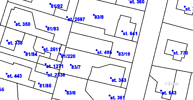 Parcela st. 495 v KÚ Lobeček, Katastrální mapa
