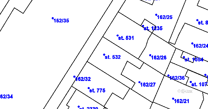 Parcela st. 532 v KÚ Lobeček, Katastrální mapa