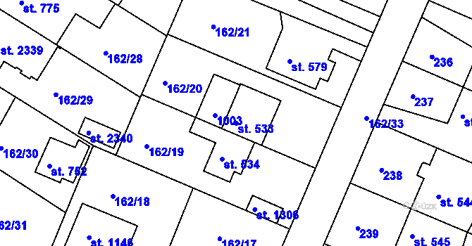 Parcela st. 533 v KÚ Lobeček, Katastrální mapa