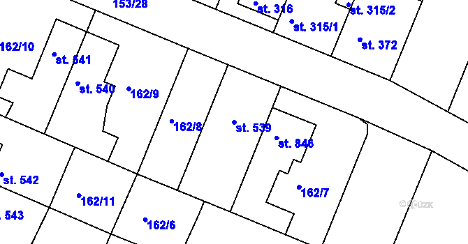 Parcela st. 539 v KÚ Lobeček, Katastrální mapa