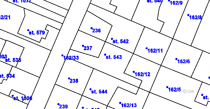 Parcela st. 543 v KÚ Lobeček, Katastrální mapa